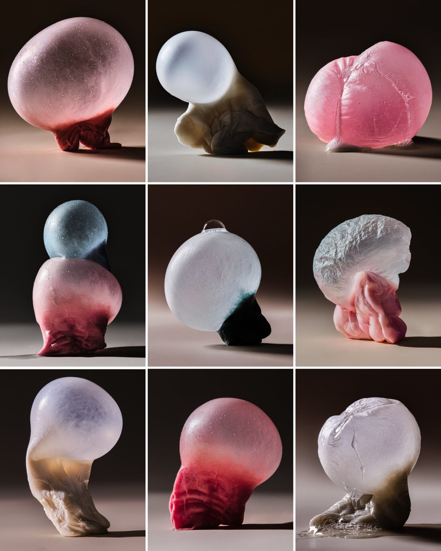 a collection of nine blown bubblegum photos