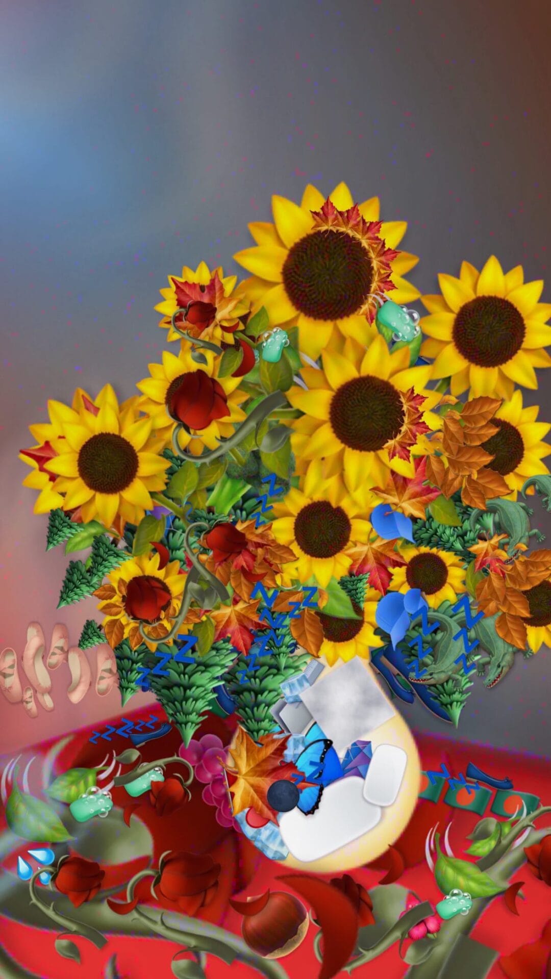 a still life of sunflowers made of emojis