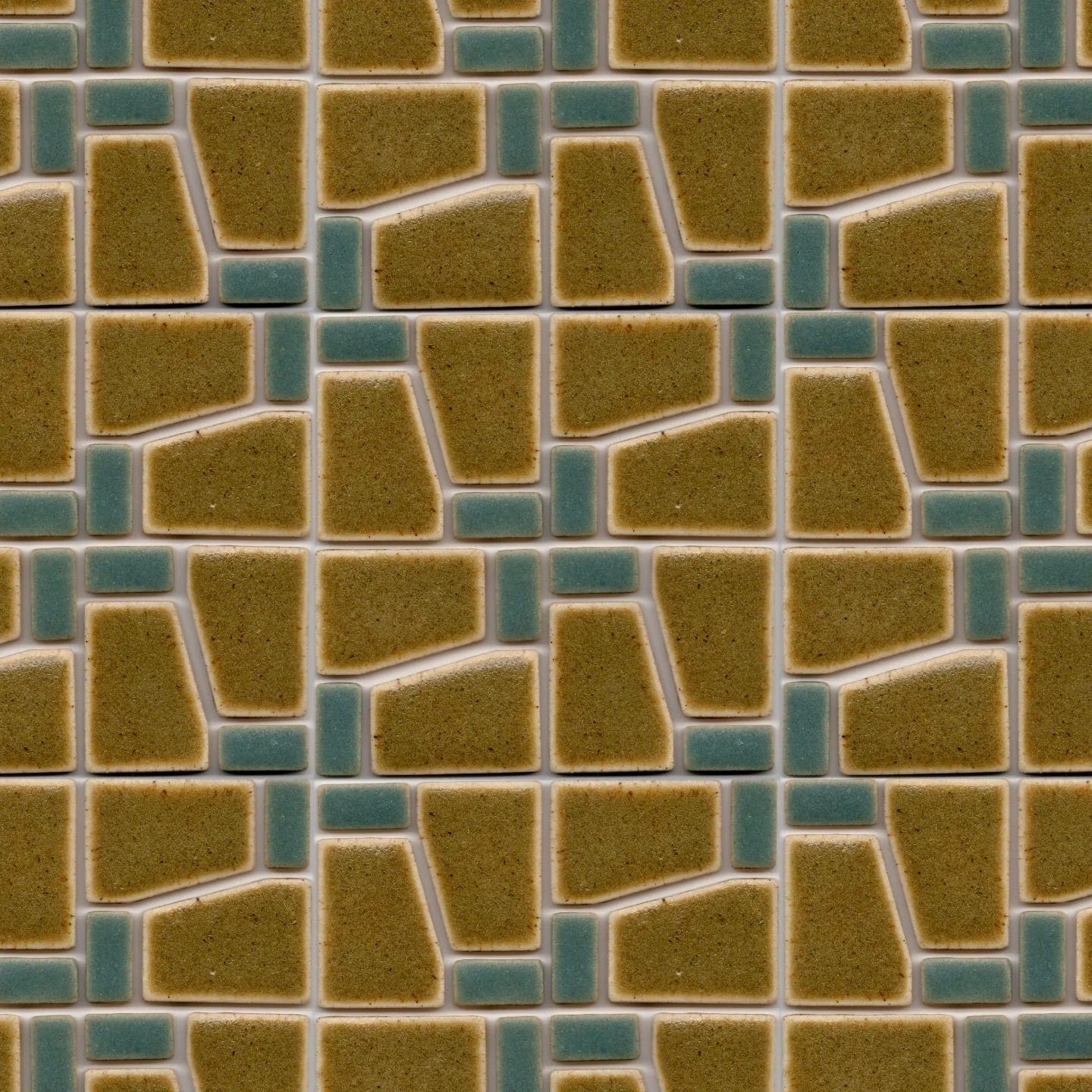 a collection of a square tile with brown and blue geometric components nested together