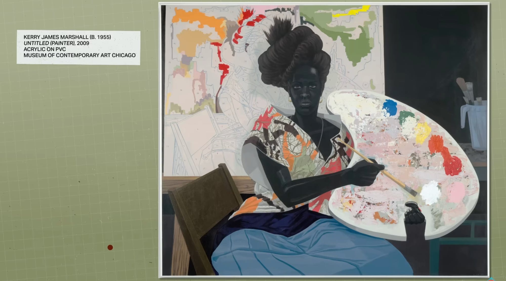 a video still with a portrait of an artist with a large palette by kerry james marshall