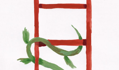 a vine climbs a red ladder