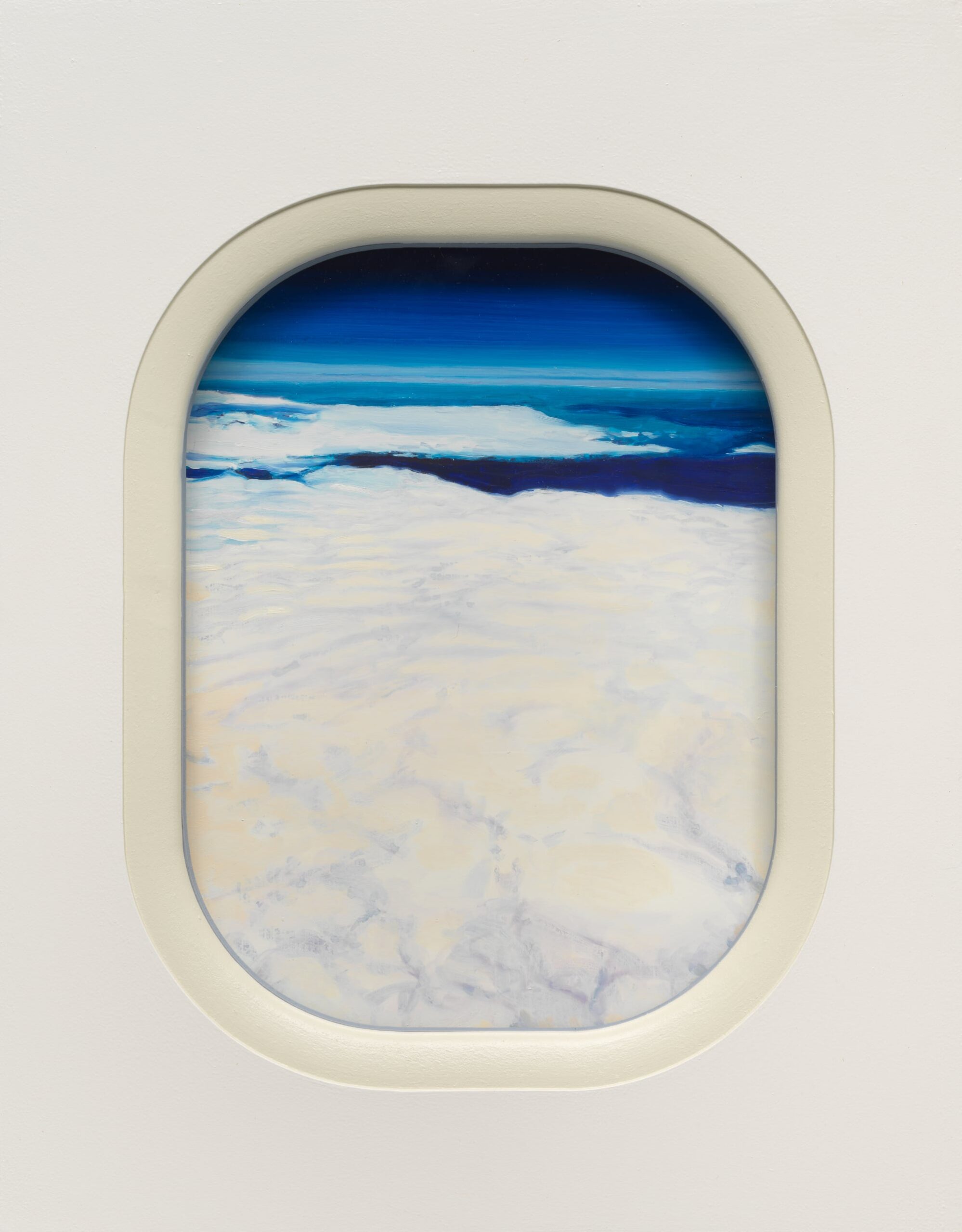 a cloud painting through an airplane-like window